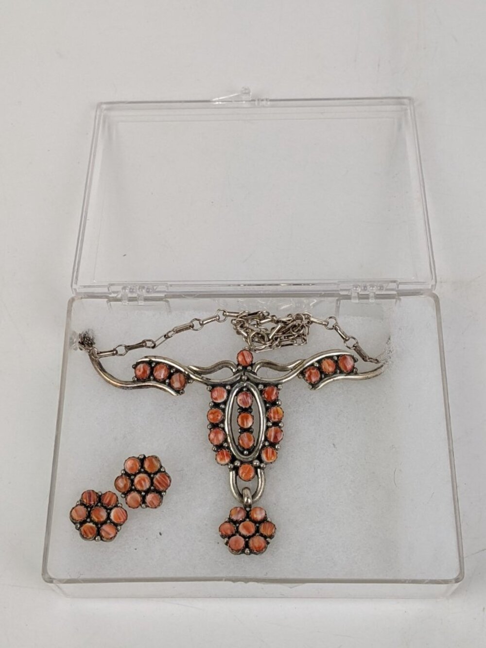 Daniel Mike Navajo Sterling Silver & Spiny Oyster Necklace & Earrings Set